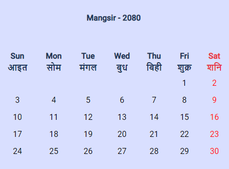Nepali Calendar 2080 Nepali Date Today